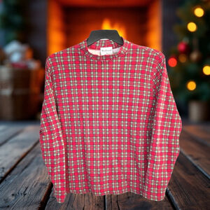 Westbound Green, Red, Yellow, White, Blue Plaid High Neck Shirt Women Medium